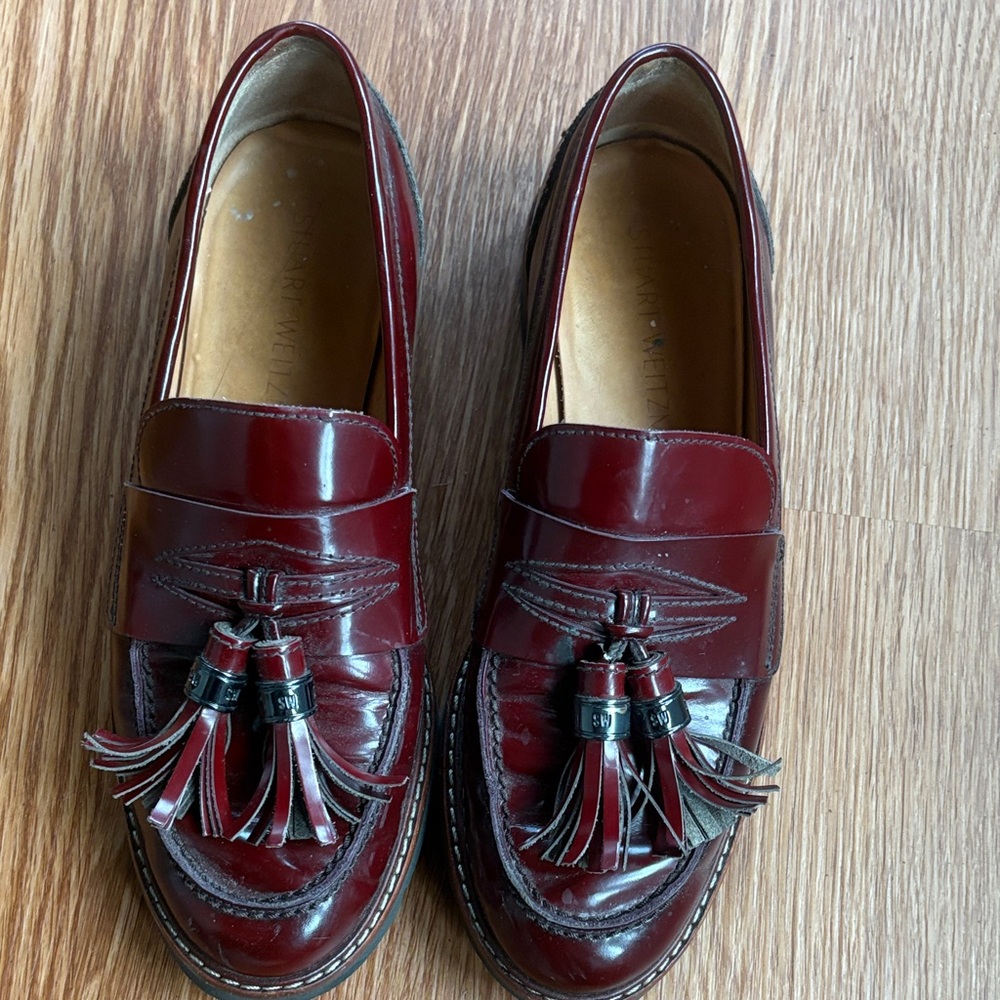 Stuart Weitzman Burgundy Tassel Loafers